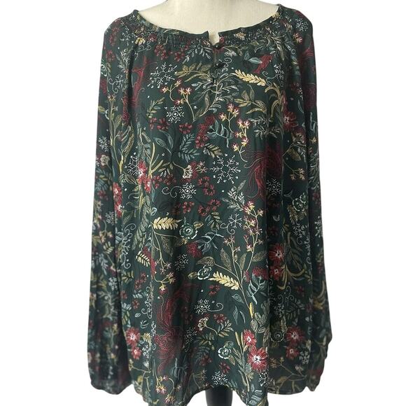 Christopher & Banks Women's L Blouse Hi/Low Cut Lightweight Floral Jungle - Picture 1 of 6